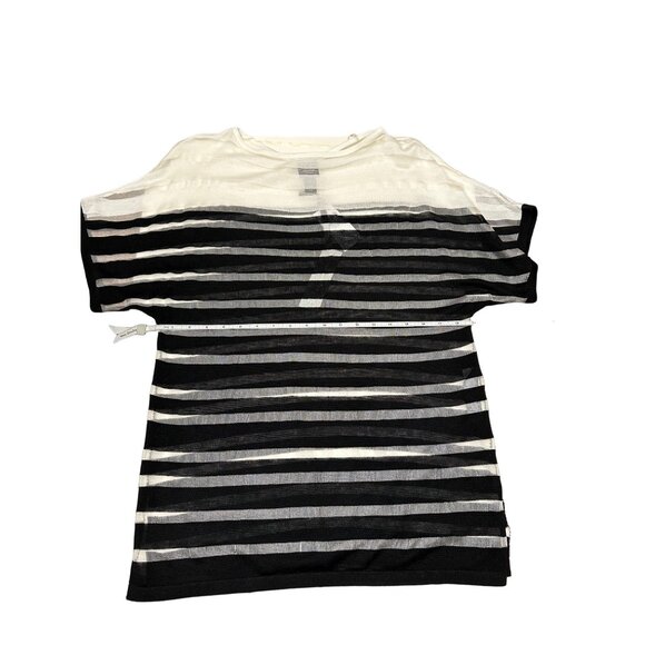Chico's Shirt Size 0 Small NWT Travelers Stripe Dolman Top Black/White Oversized - Picture 10 of 15